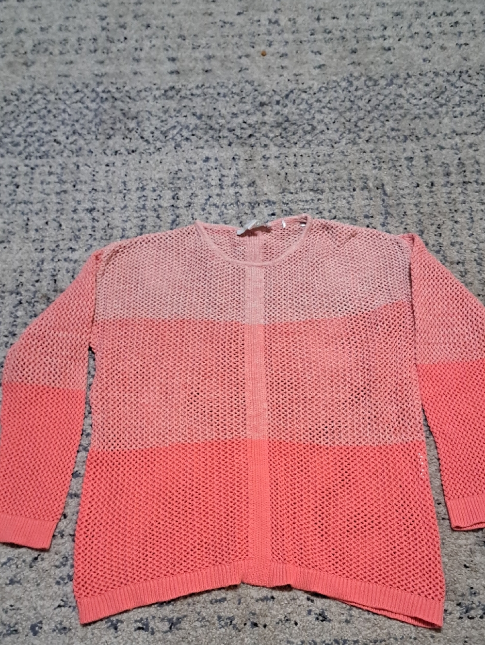 Open-Knit Ombre Coral Crewneck Sweater